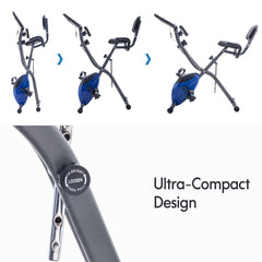 Folding Exercise Bike | 2-in-1 Upright & Recumbent X-Bike with Adjustable Resistance